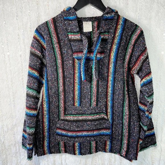 CONFECCIONES ARTILANA Mexican Baja Hoodie Women’s SMALL Rainbow Gray Pocket - Picture 1 of 7